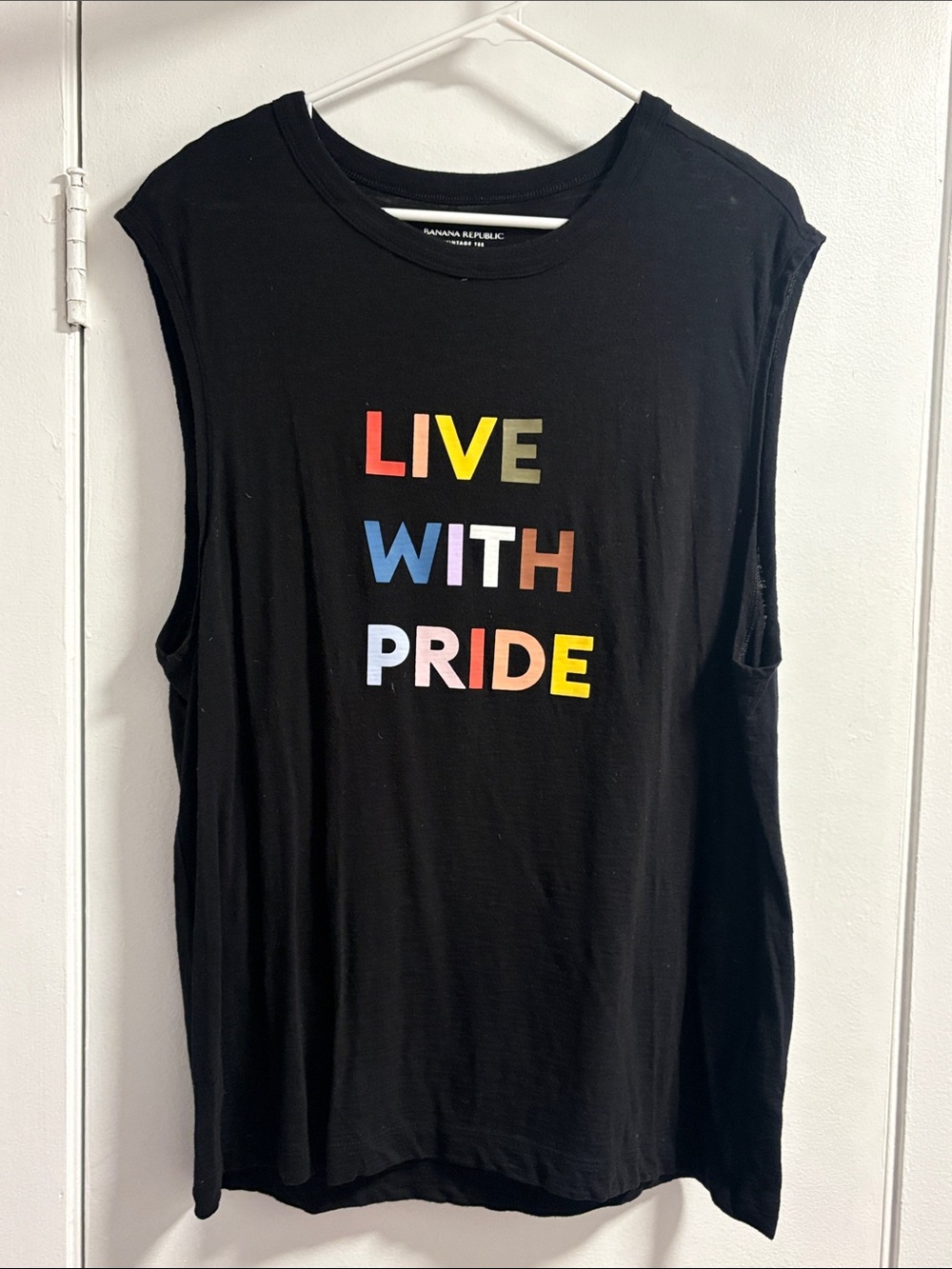 Banana Republic Black Muscle Tank with Colorblock "LIVE WITH PRIDE" Text